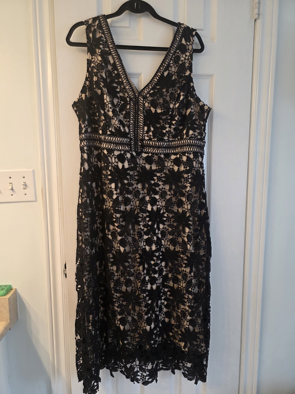 Soprano Black Lace Overlay Midi Dress with Nude Lining